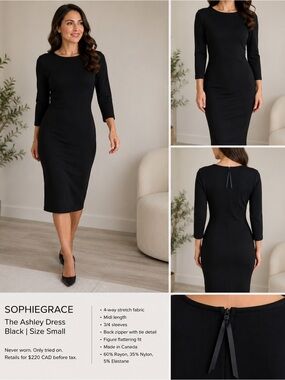 SOPHIEGRACE The Ashley Dress Black Midi Dress | Size Small